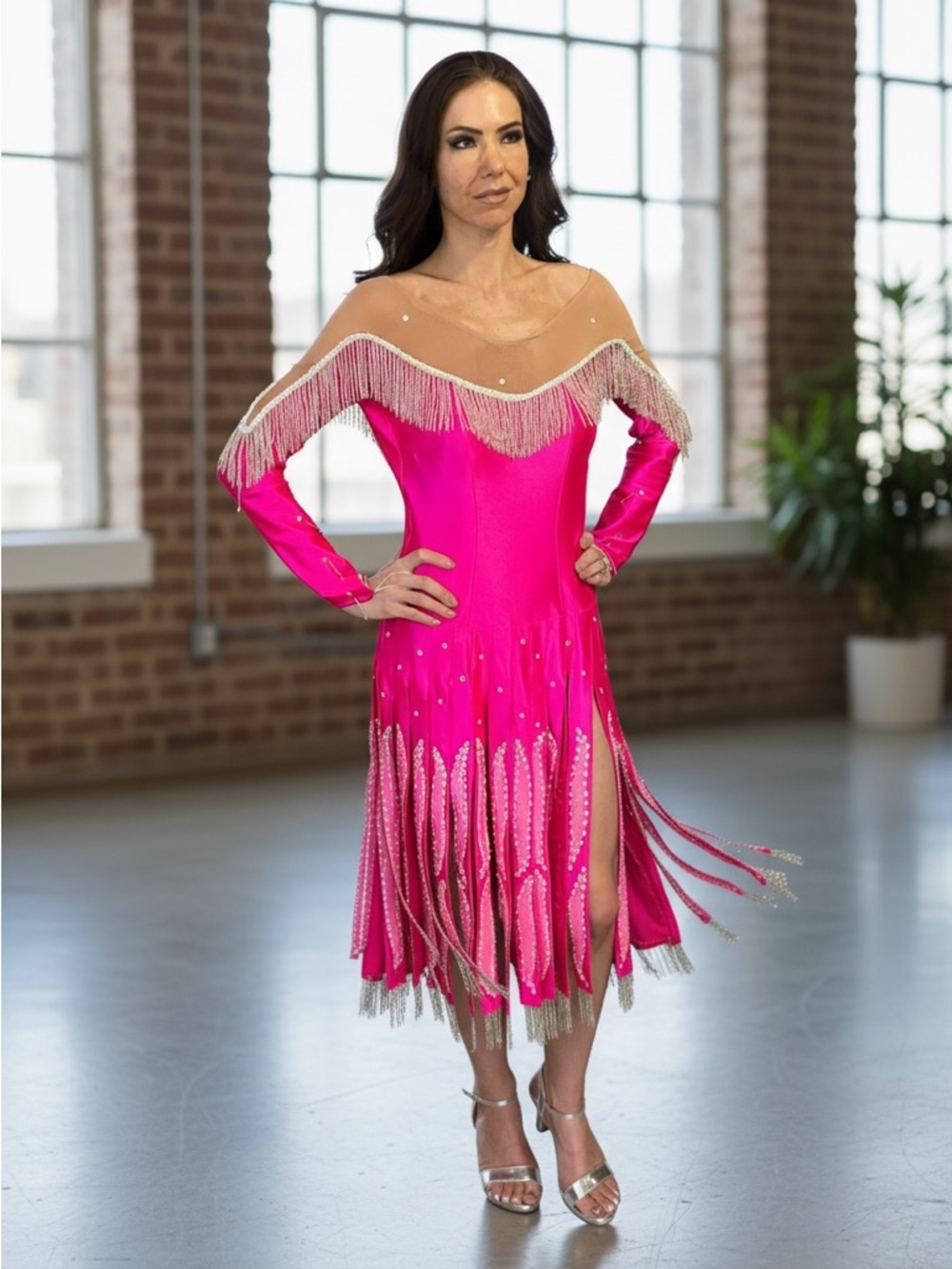 Judy at Nashville Hot Pink Fringe Ballroom Dance Competition Dress Size 6-8